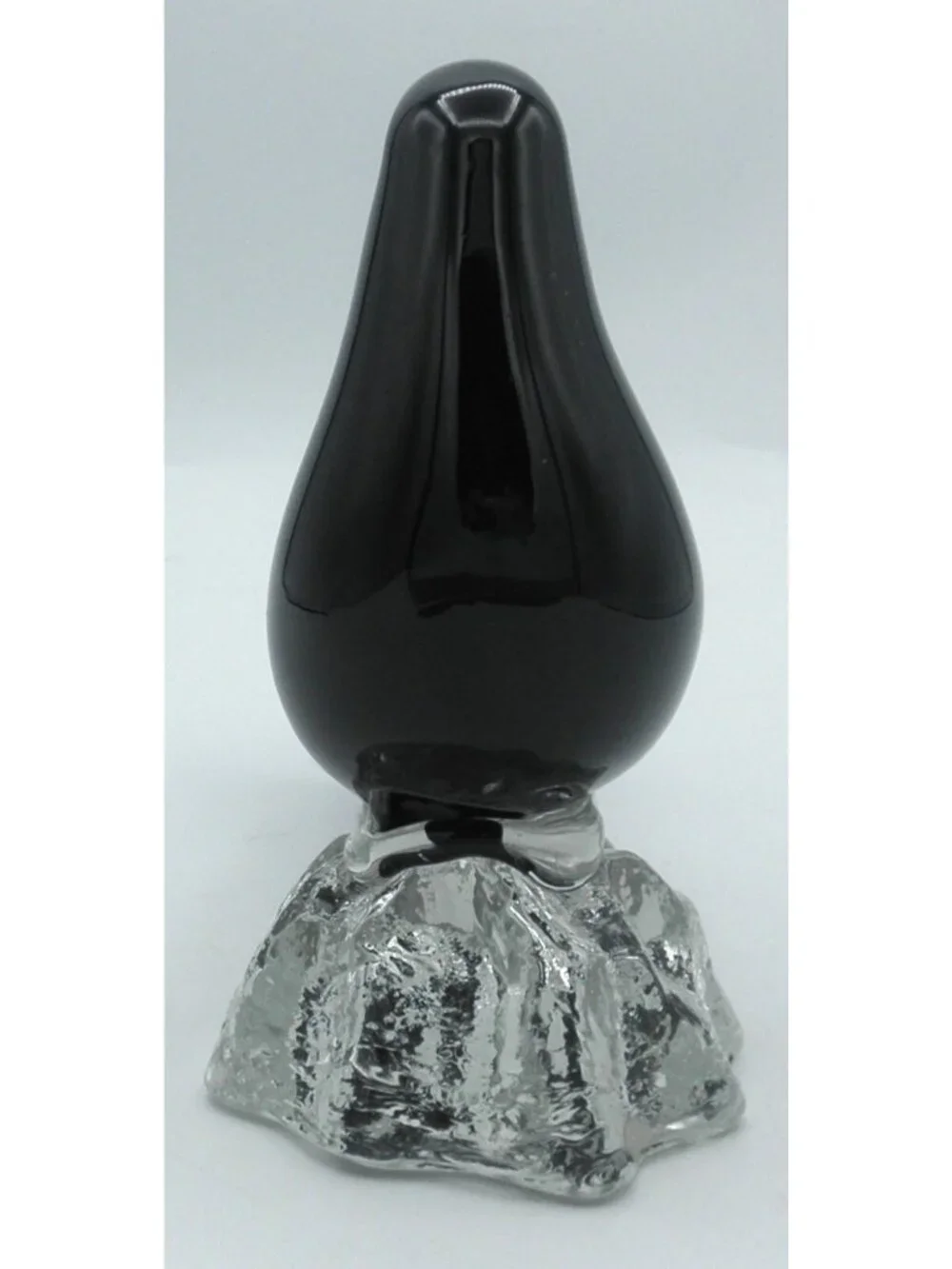 Art Glass Pheasant Figurine Black Glass Clear Base Vintage Heisey? Stunning!